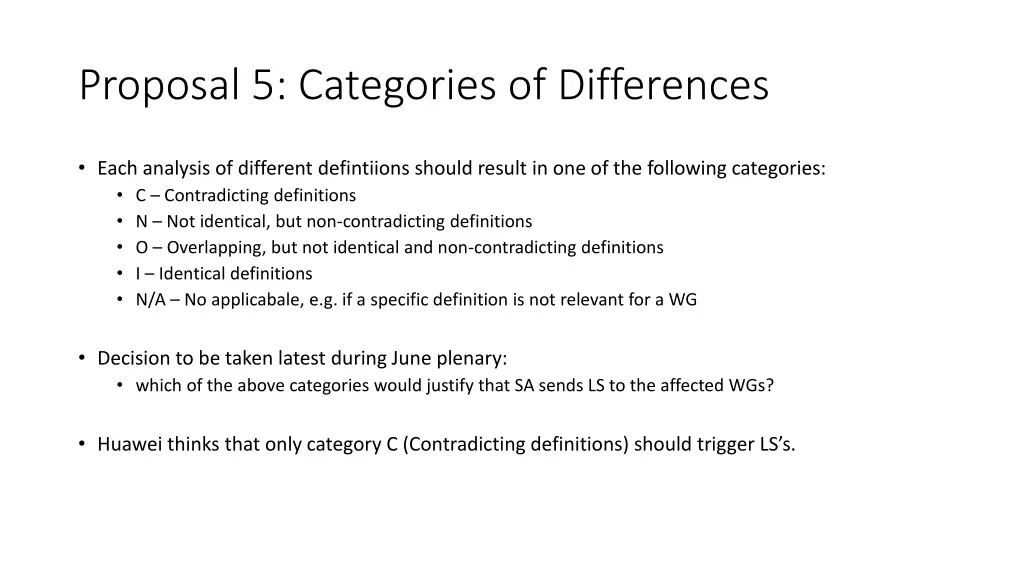 proposal 5 categories of differences