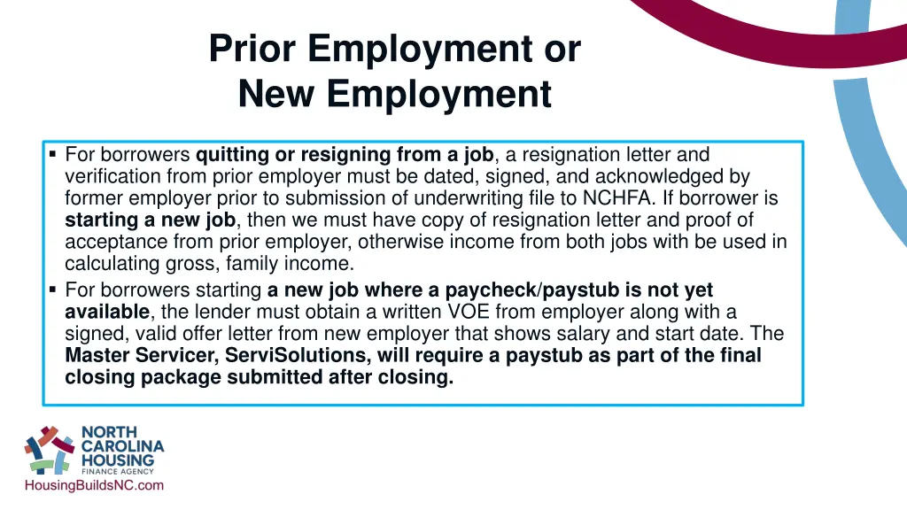 prior employment or new employment