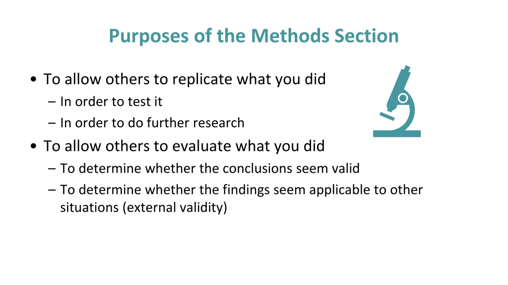 purposes of the methods section