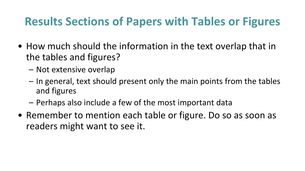 results sections of papers with tables or figures