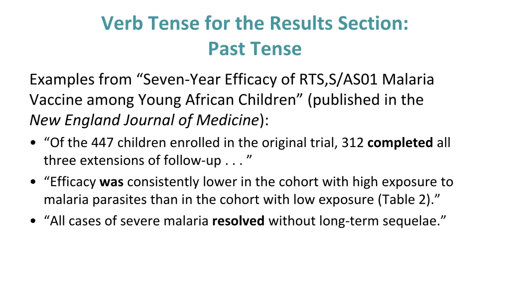 verb tense for the results section past tense