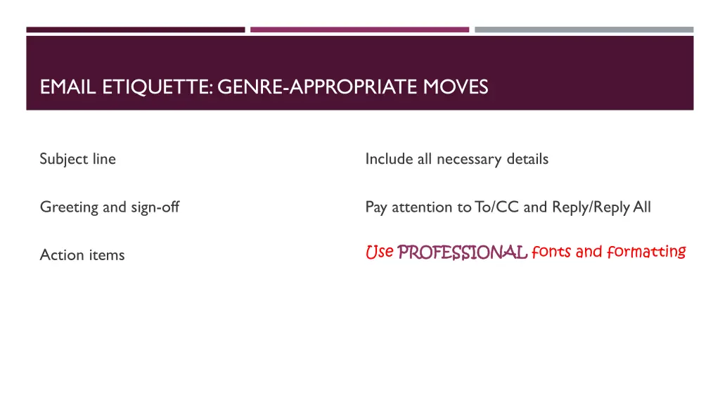 email etiquette genre appropriate moves