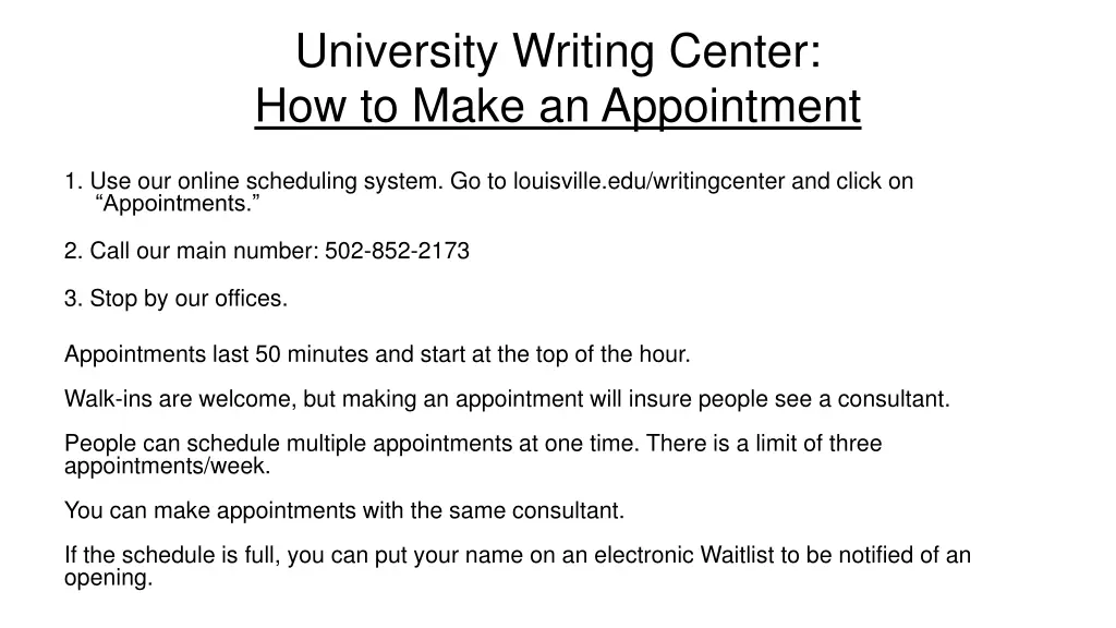university writing center how to make