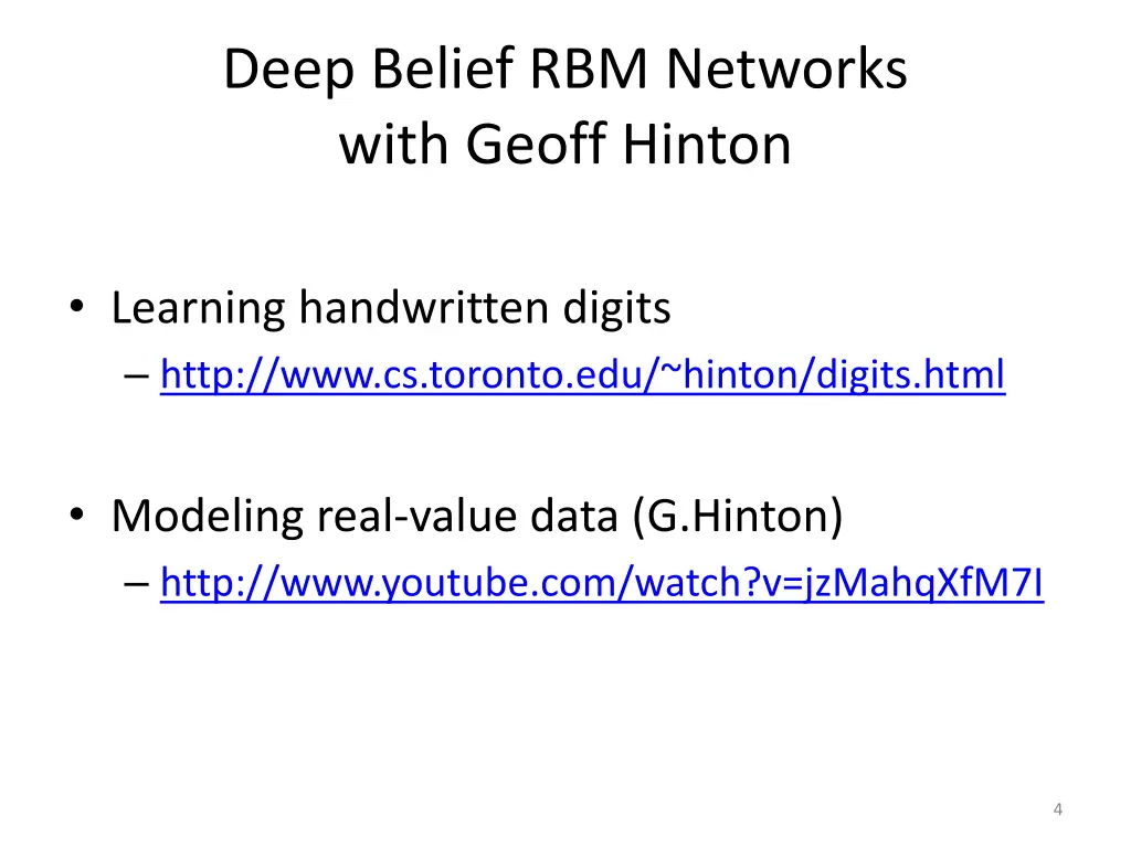 deep belief rbm networks with geoff hinton 1