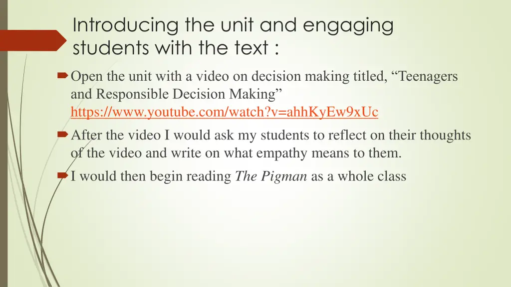 introducing the unit and engaging students with