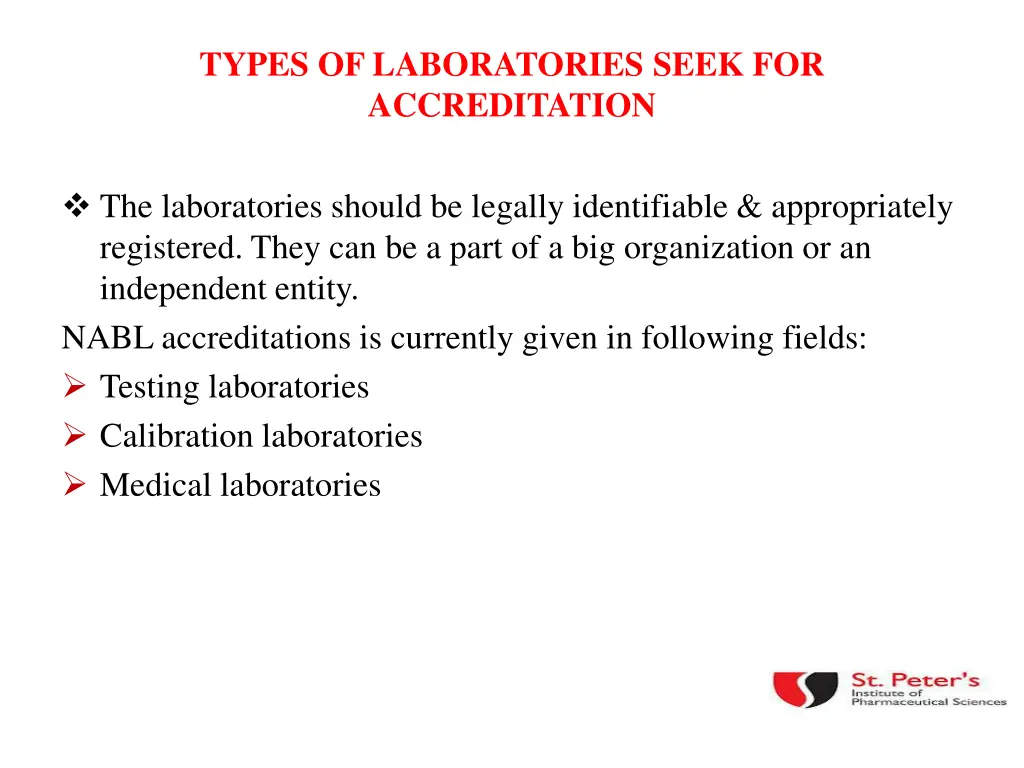 types of laboratories seek for accreditation