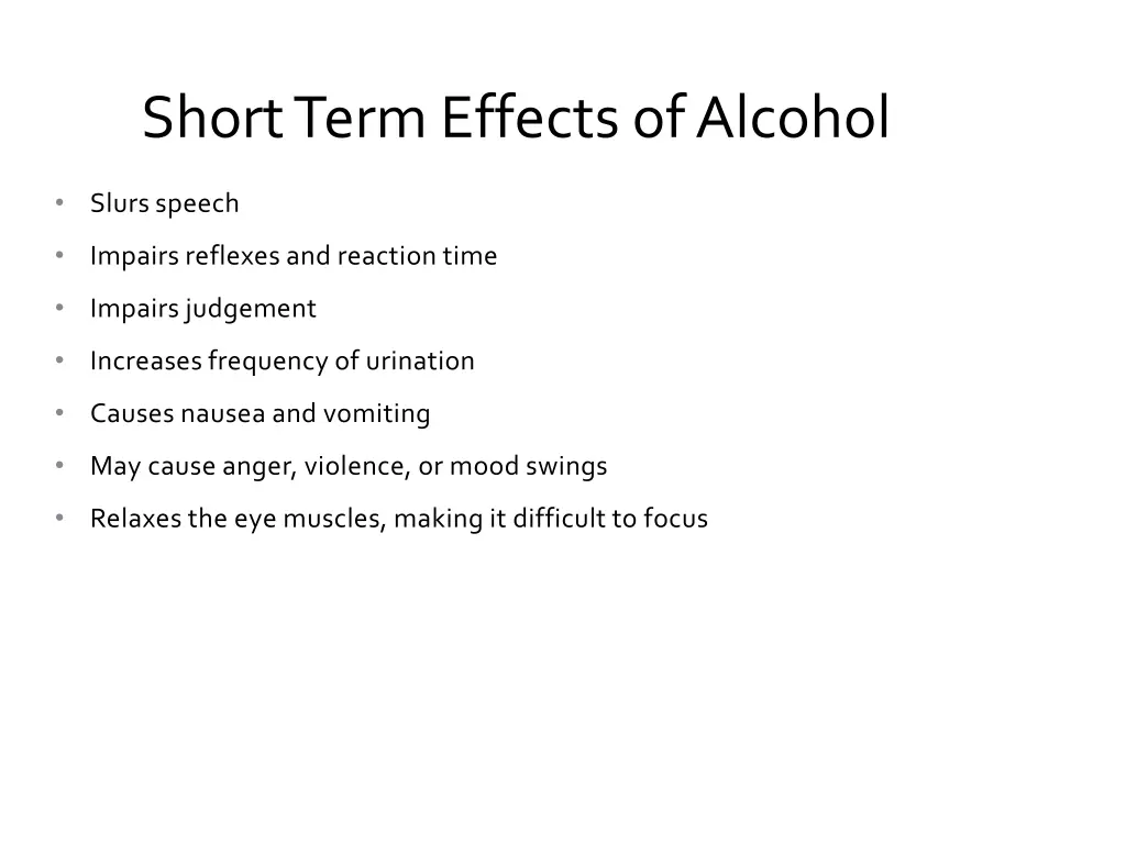 short term effects of alcohol