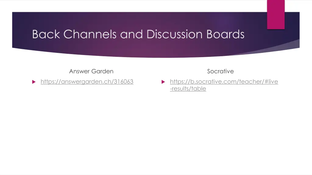back channels and discussion boards