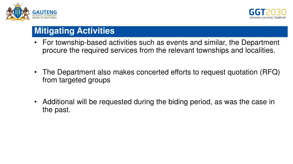 mitigating activities for township based