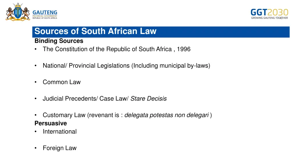 sources of south african law binding sources