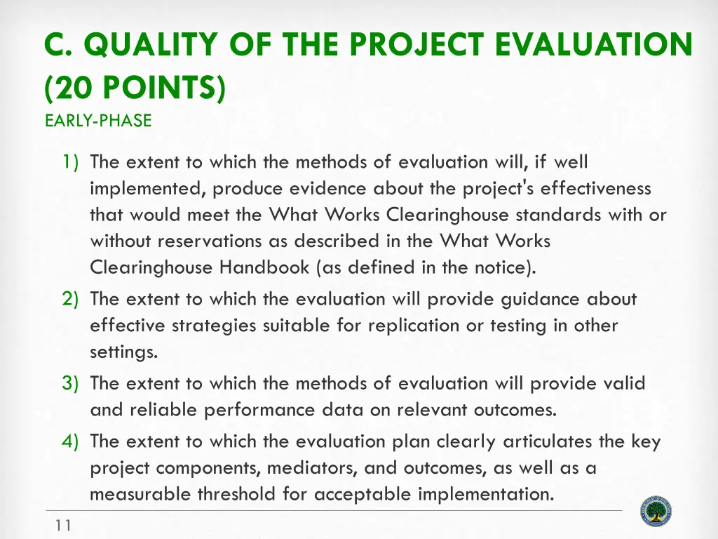 c quality of the project evaluation 20 points