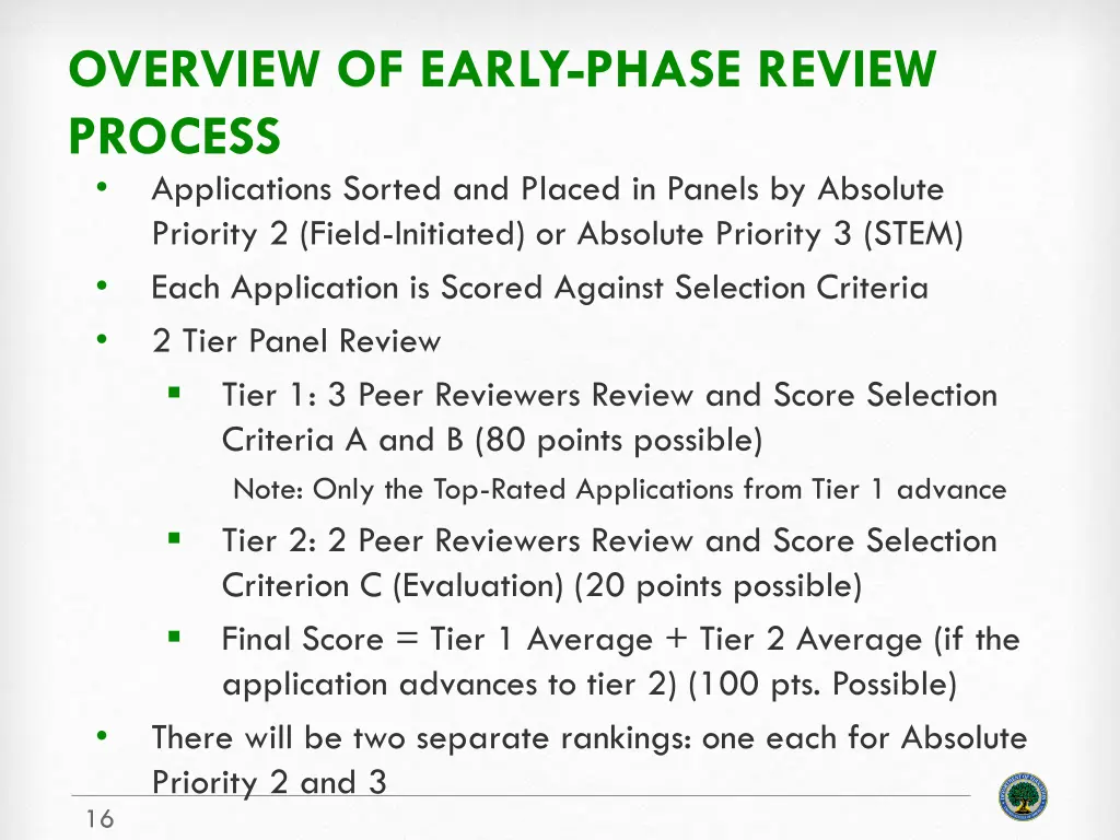 overview of early phase review process
