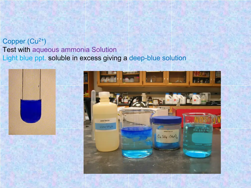 copper cu 2 test with aqueous ammonia solution