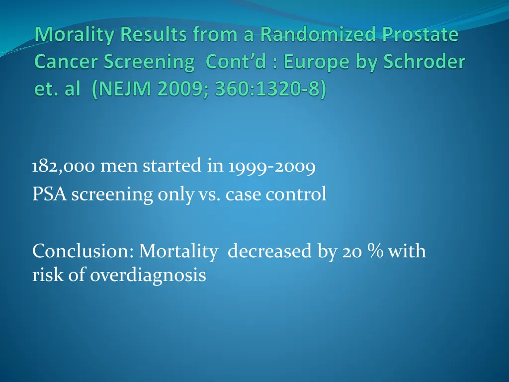 182 000 men started in 1999 2009 psa screening
