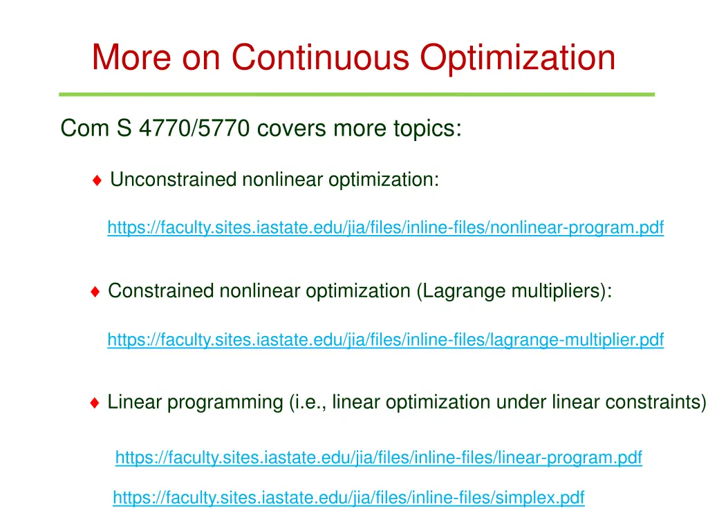 more on continuous optimization