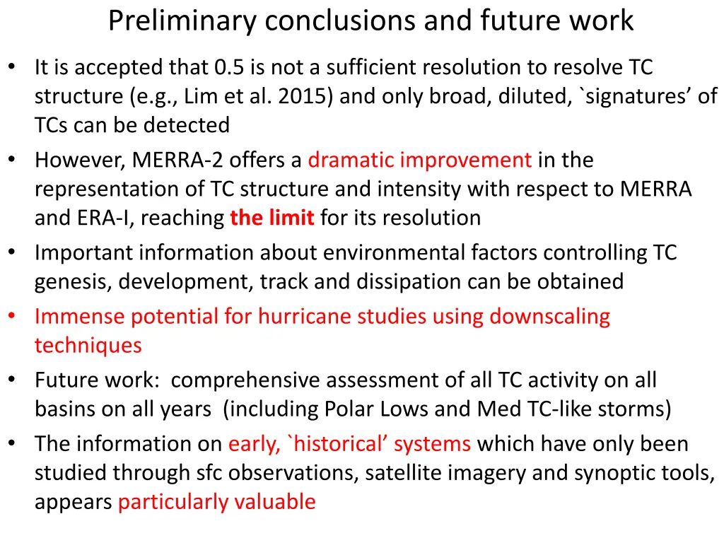 preliminary conclusions and future work
