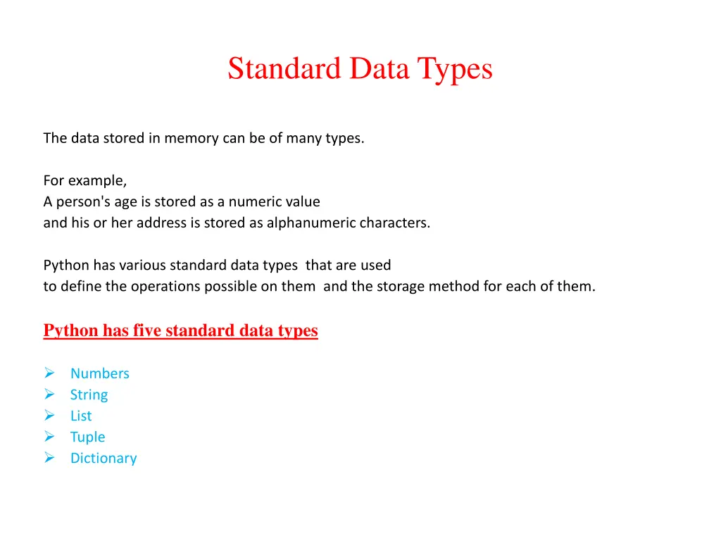 standard data types