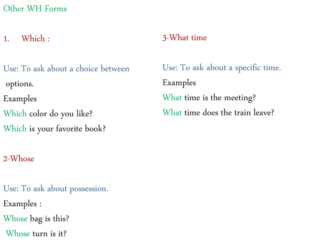other wh forms