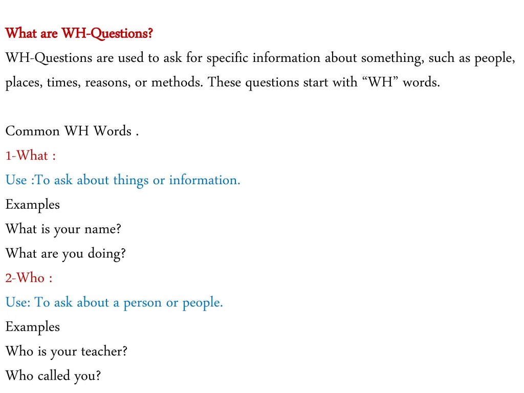 what are wh what are wh questions wh questions