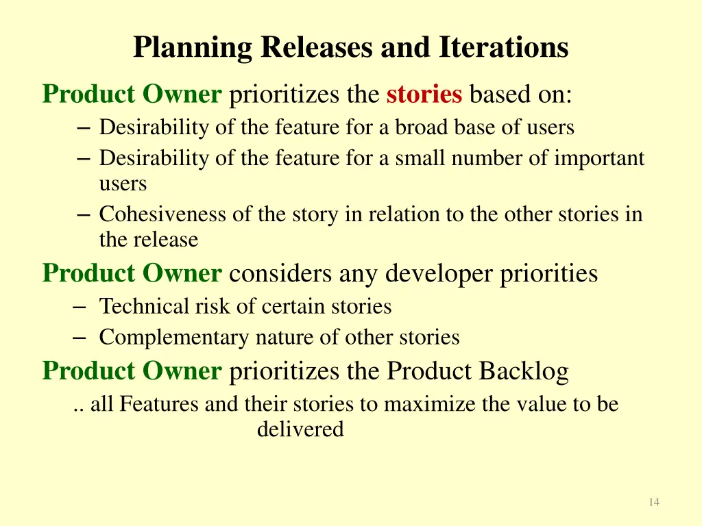 planning releases and iterations product owner