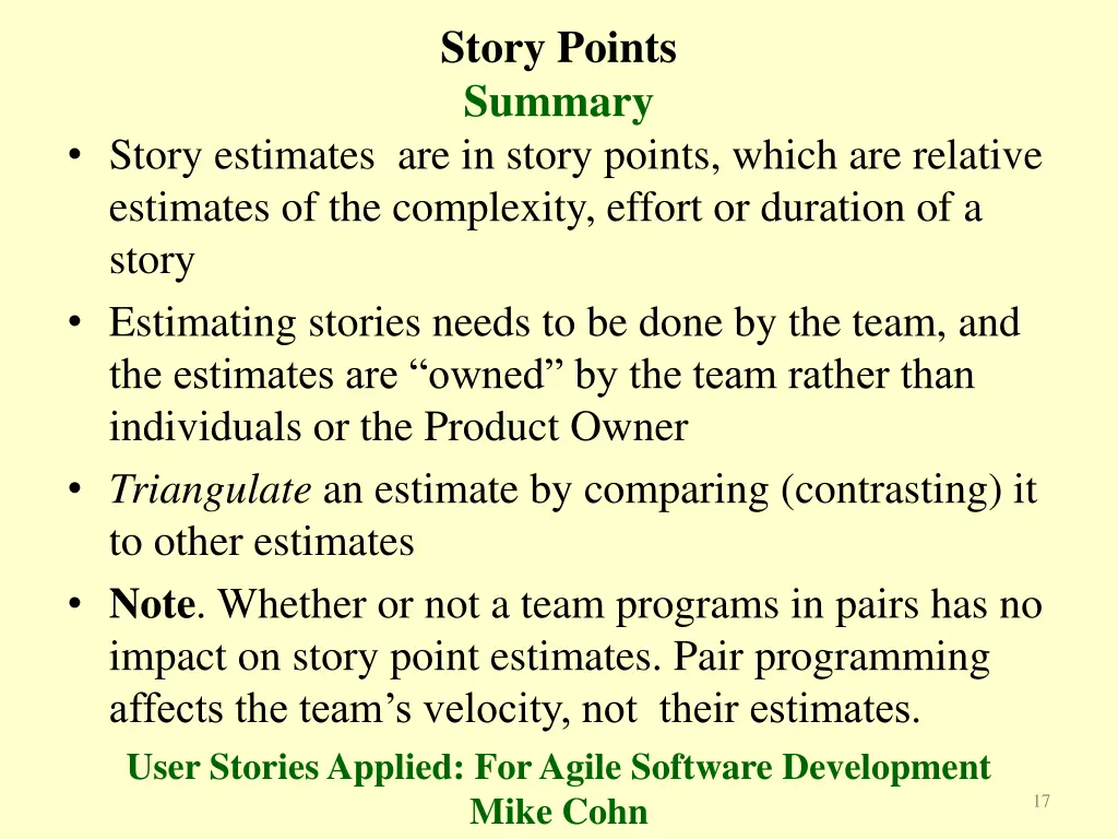story points summary
