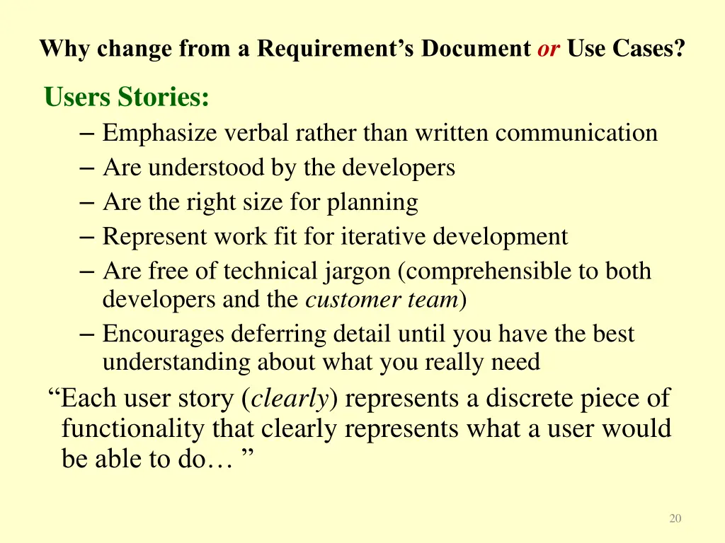 why change from a requirement s document
