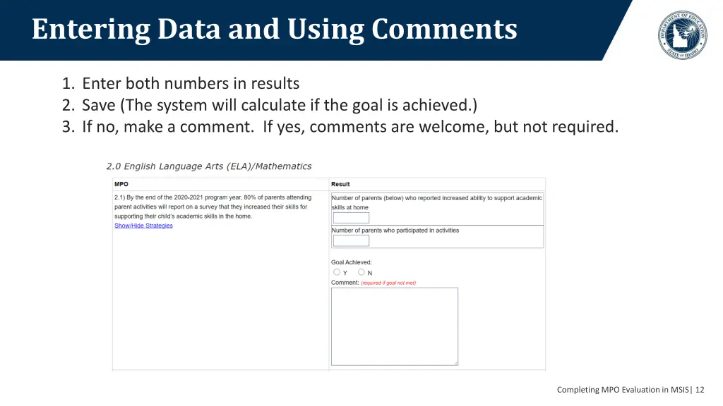 entering data and using comments