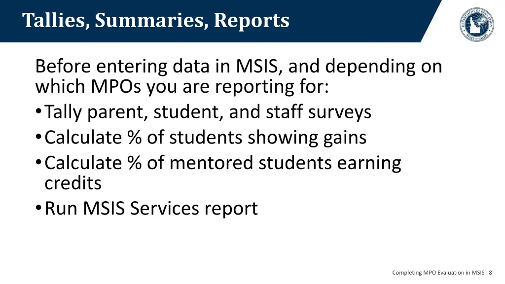 tallies summaries reports