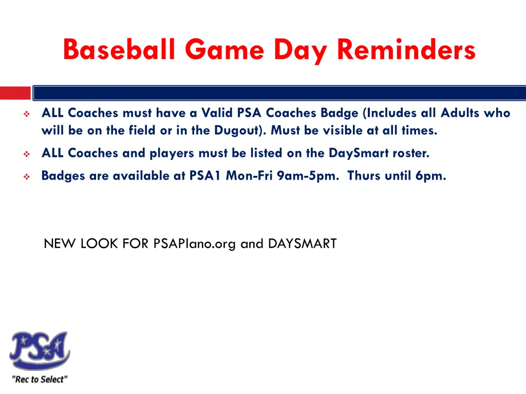 baseball game day reminders