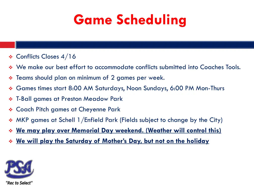 game scheduling