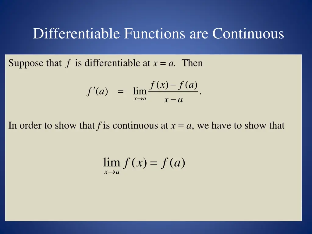 differentiable functions are continuous 1