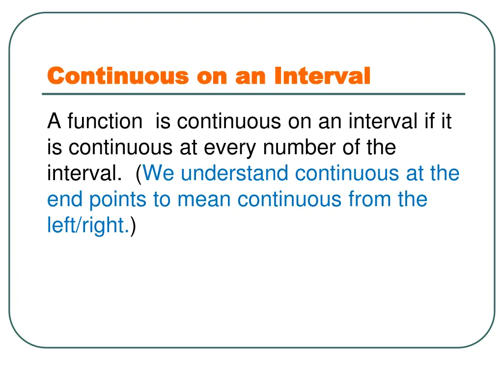continuous on an interval continuous