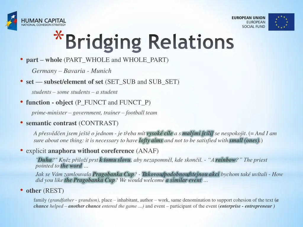 bridging relations part whole part whole