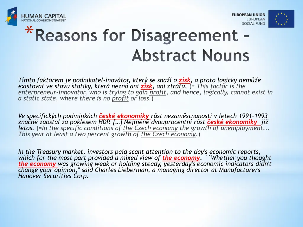 reasons for disagreement abstract nouns 1