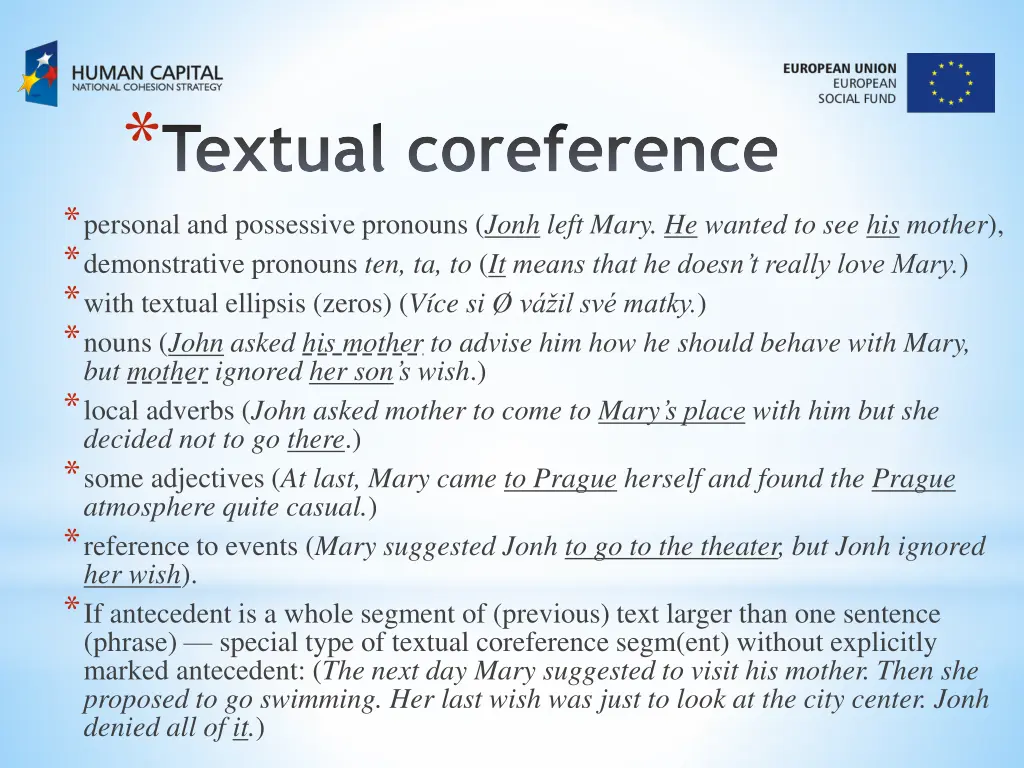 textual coreference personal and possessive