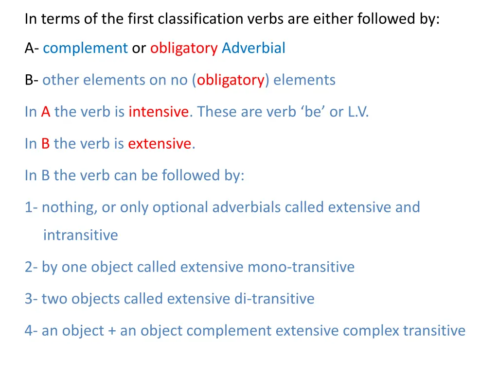 in terms of the first classification verbs