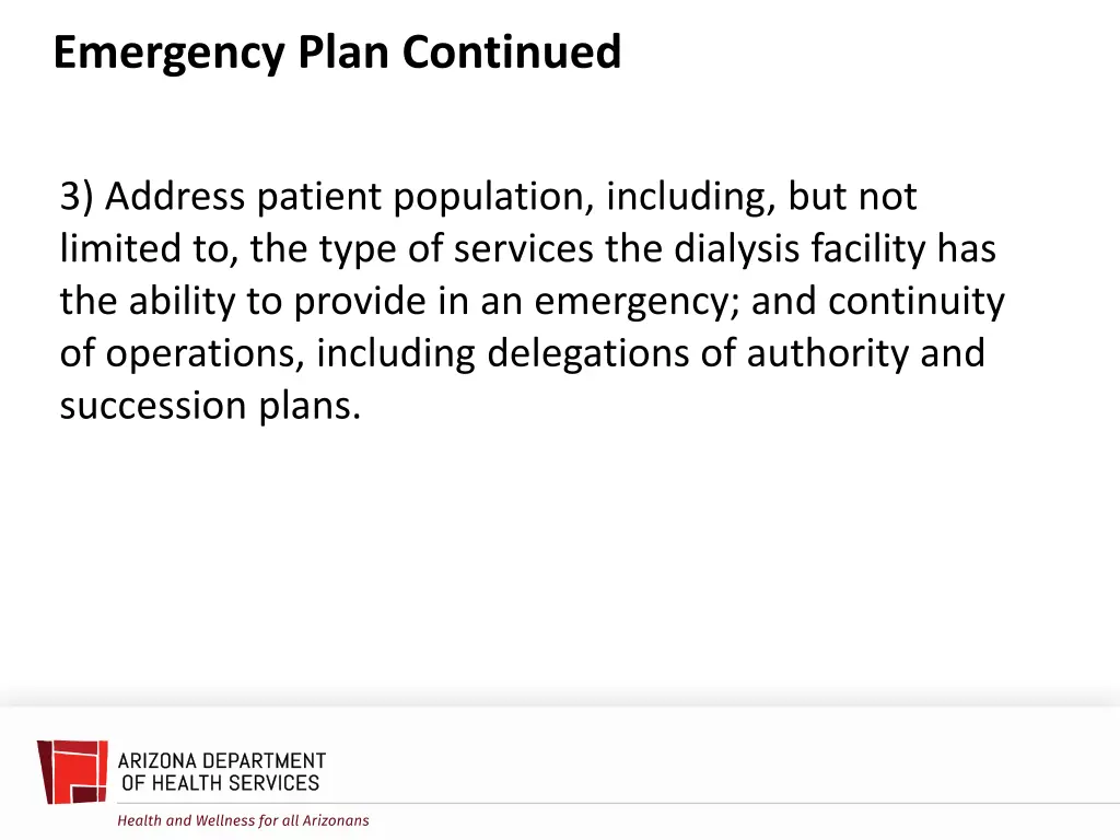 emergency plan continued