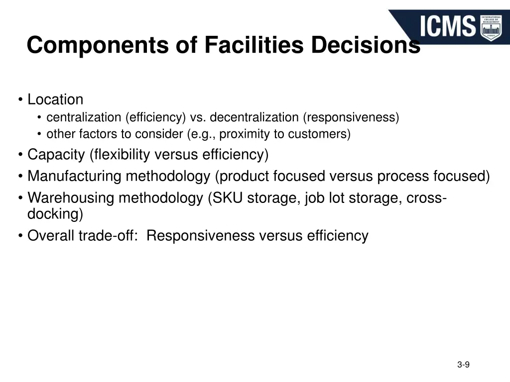components of facilities decisions