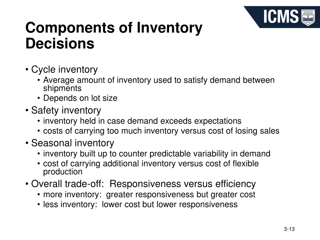 components of inventory decisions