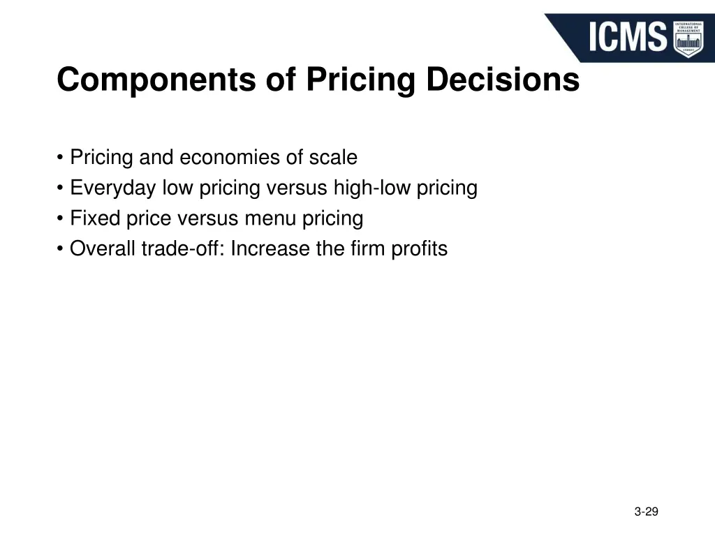 components of pricing decisions