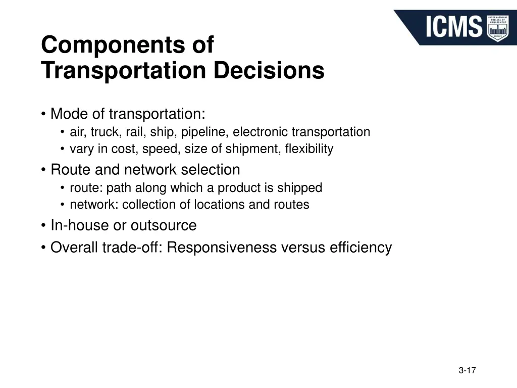 components of transportation decisions