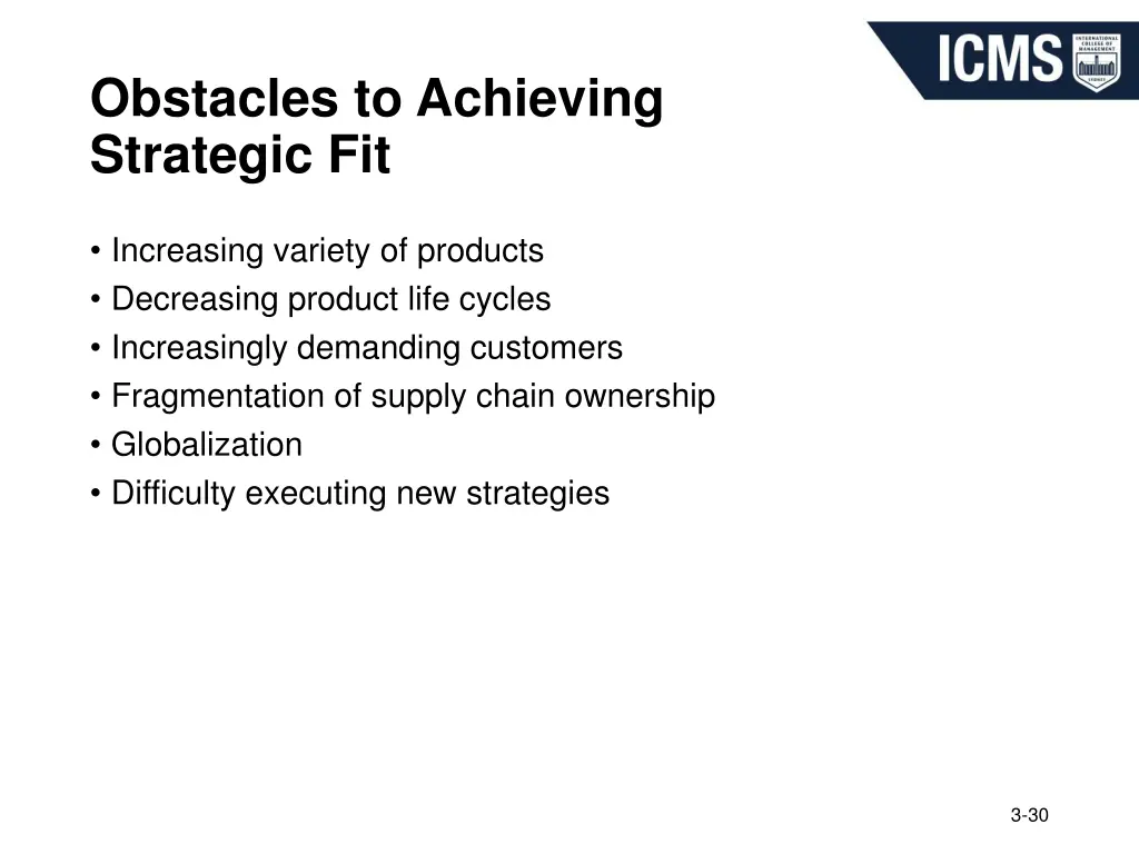 obstacles to achieving strategic fit