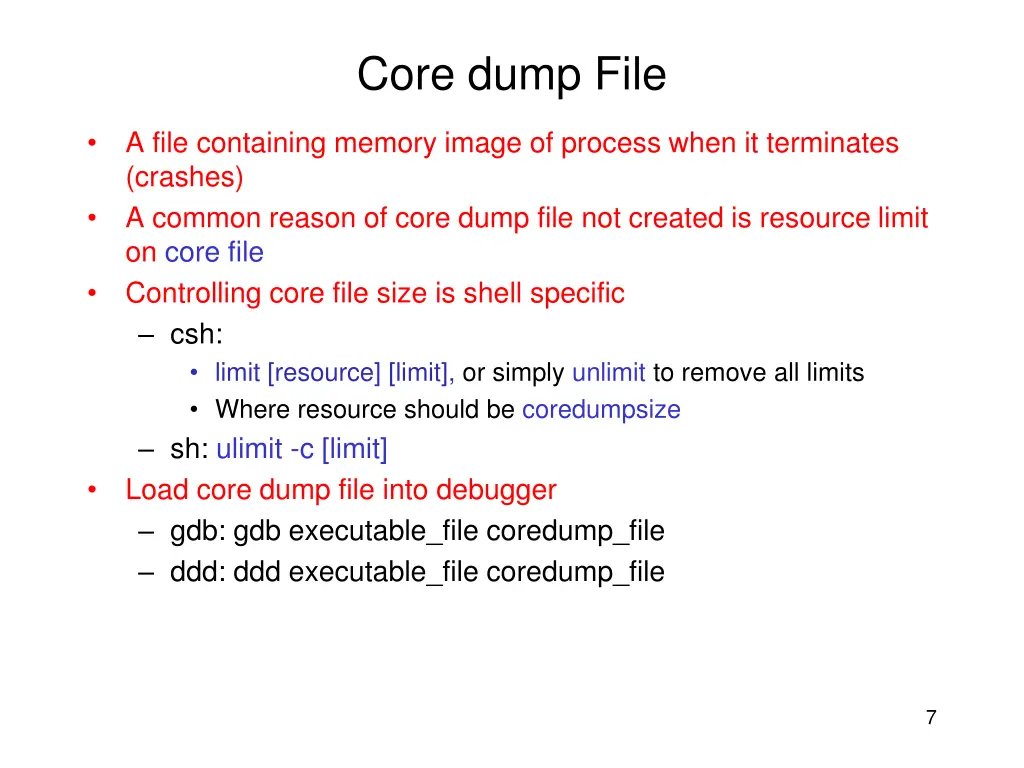 core dump file