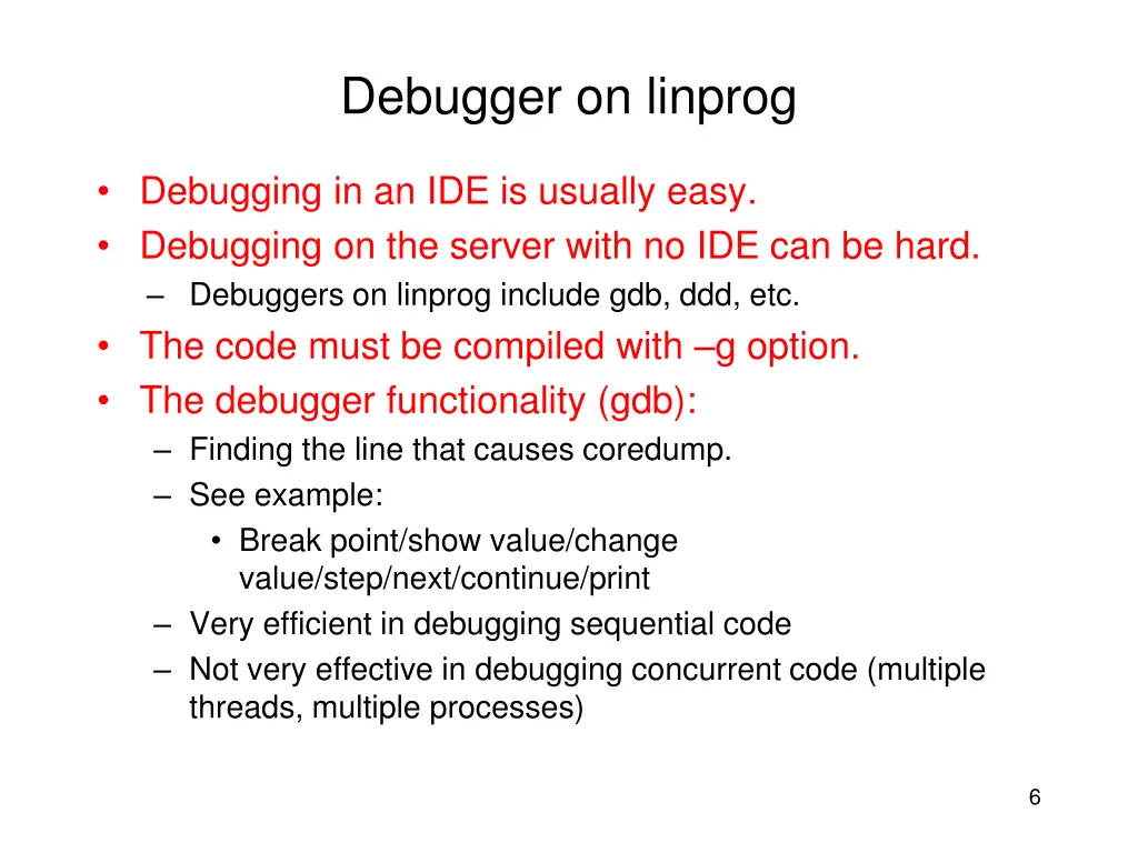 debugger on linprog