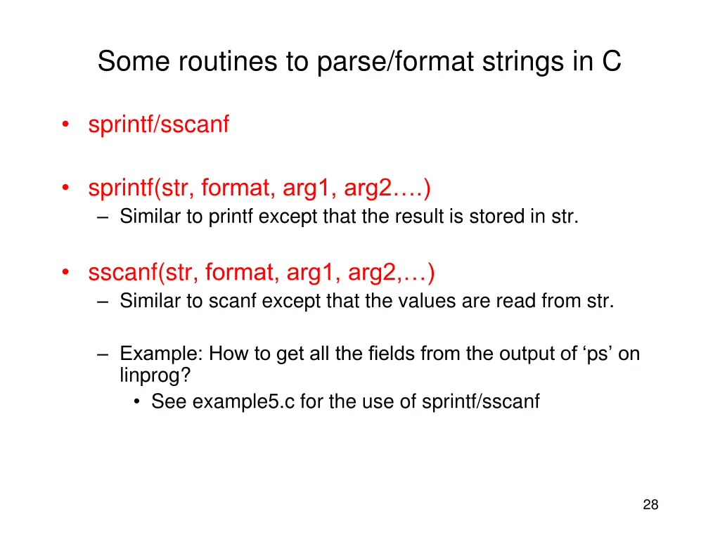 some routines to parse format strings in c