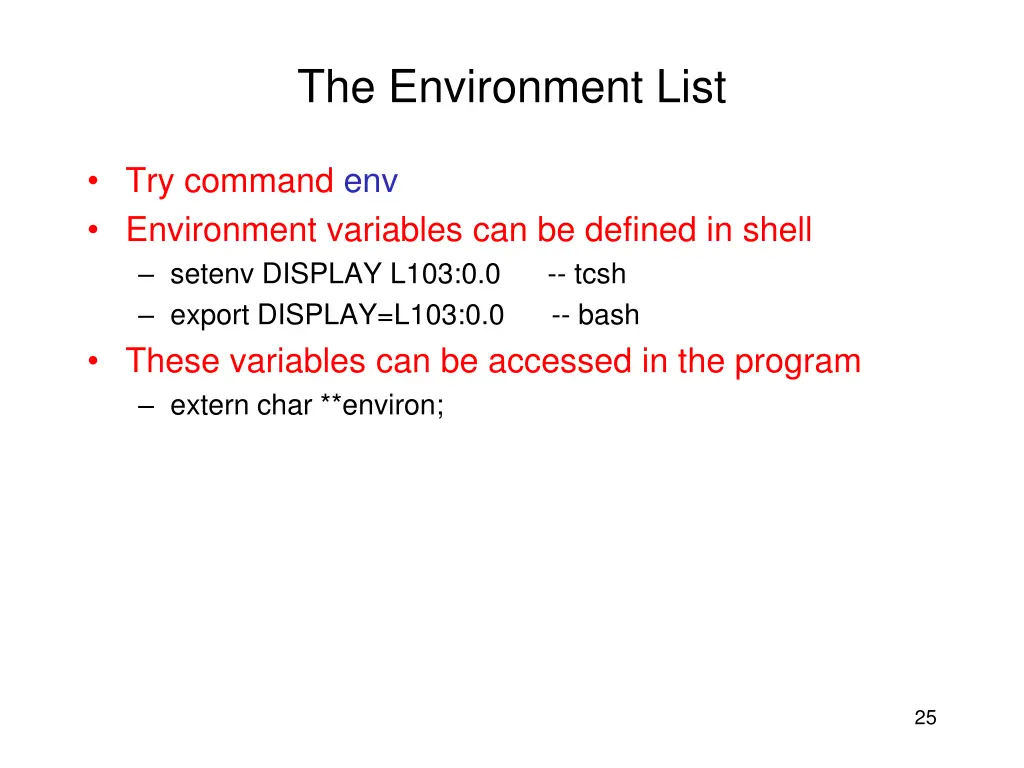 the environment list