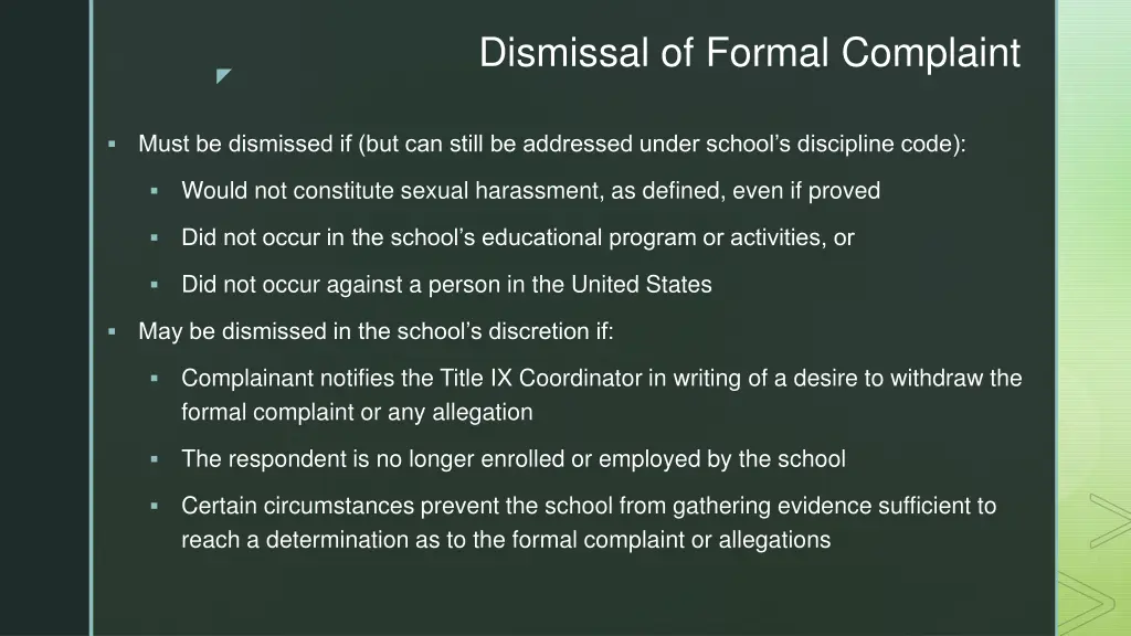 dismissal of formal complaint
