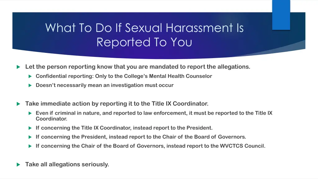 what to do if sexual harassment is reported to you