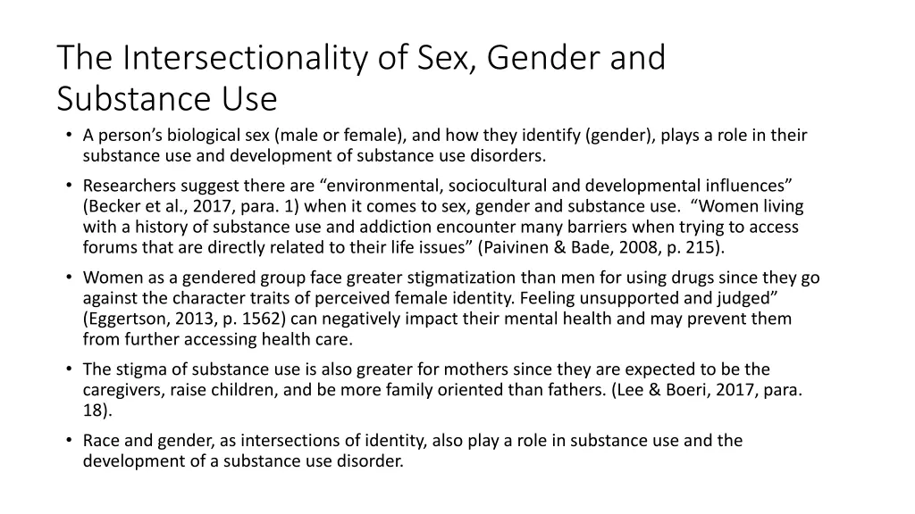 the intersectionality of sex gender and substance