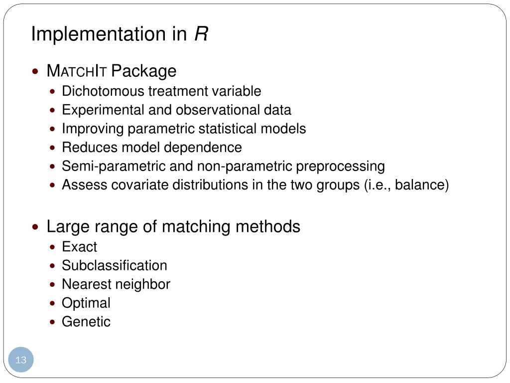 implementation in r 1